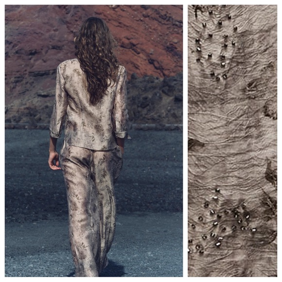 NWT. Zara ZW Collection Brown/Gray-Brown Embroidered Pants. Size XS. - Picture 3 of 11